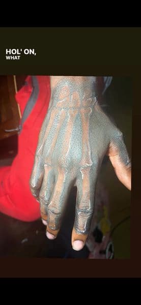 Black-work + Illustrative skeleton tattoo on Hand by TeezTalent on TattMe
