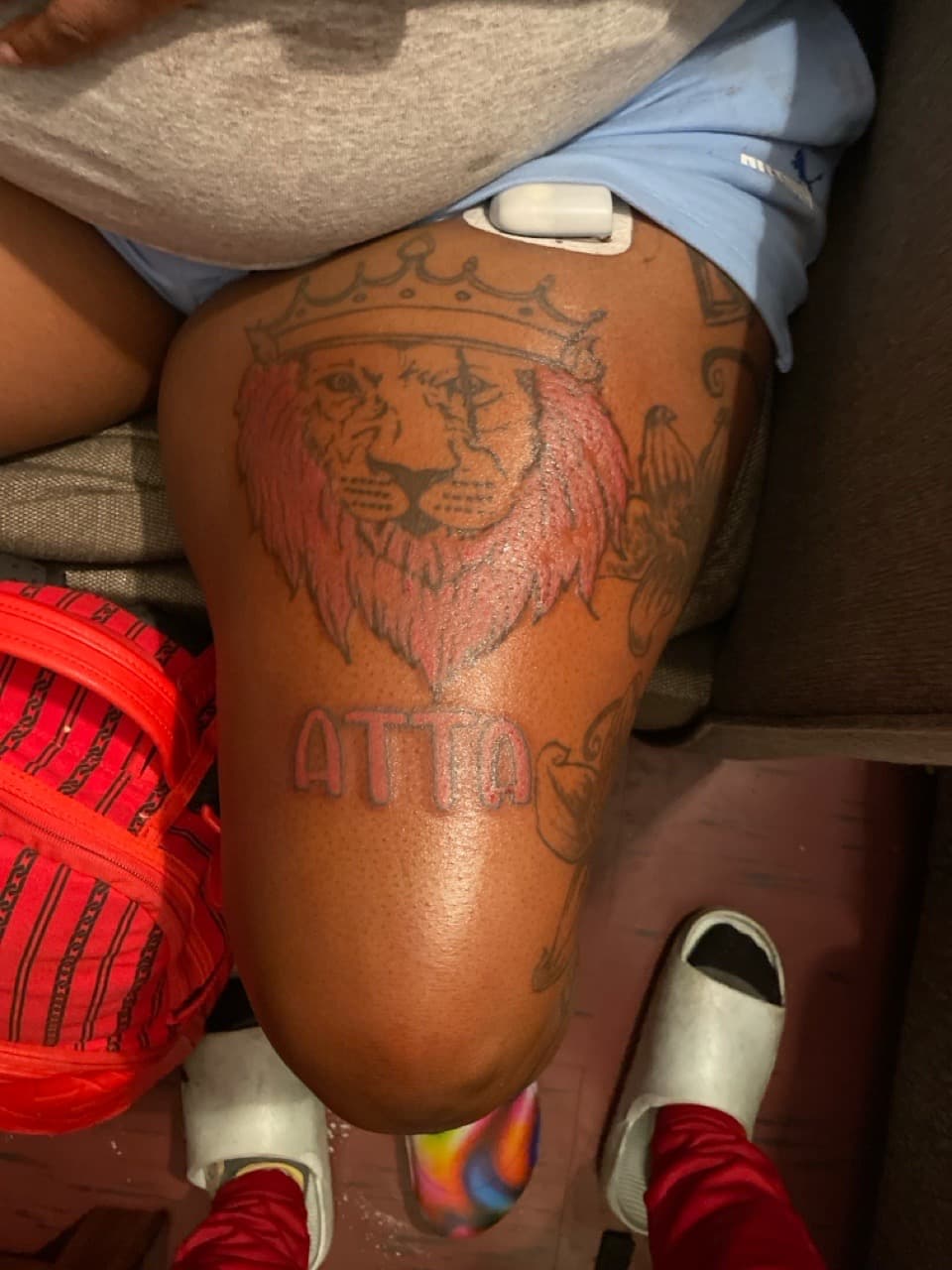 Black & Grey + Color lion tattoo on Thigh by TattedbyTeeno on TattMe