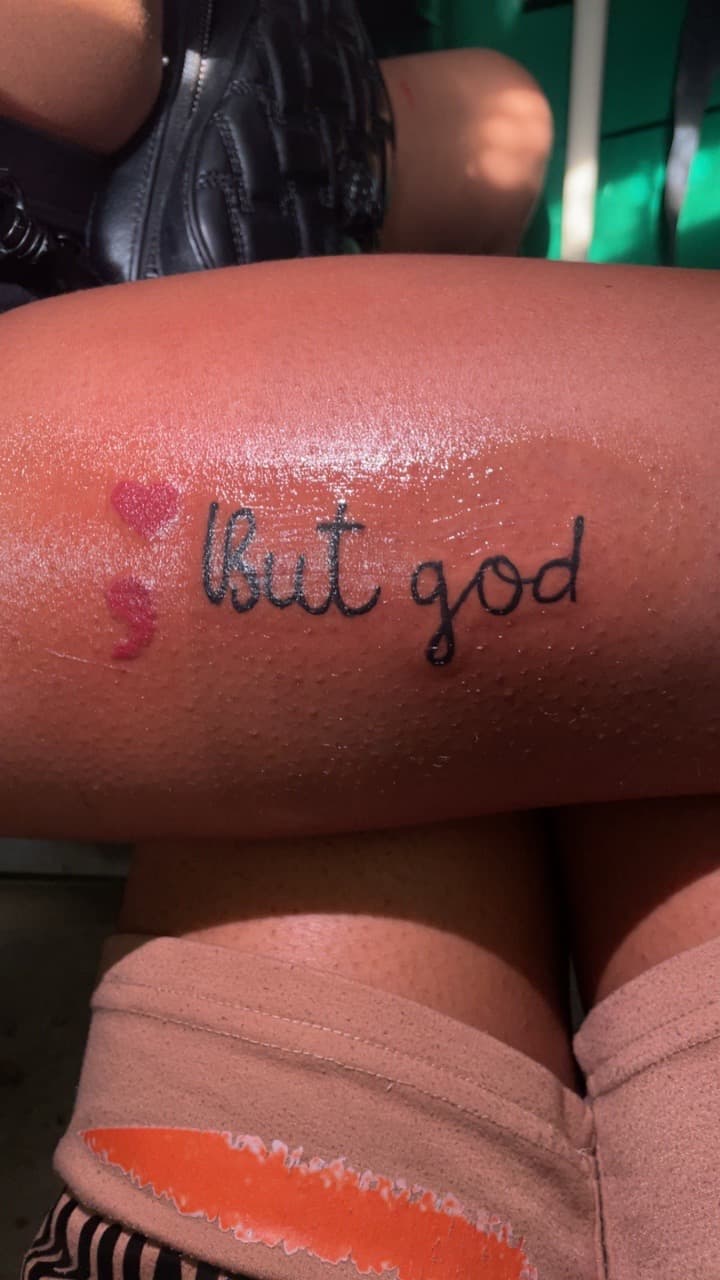 Lettering + Script phrase tattoo on Thigh by TattedbyTeeno on TattMe