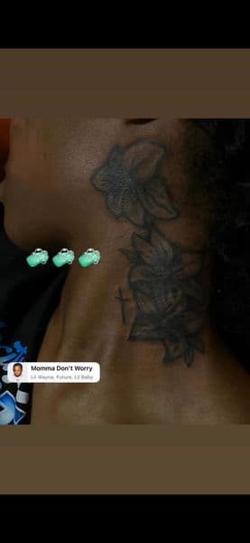 Floral + Black & Grey flowers tattoo on Neck (Side) by TeezTalent on TattMe