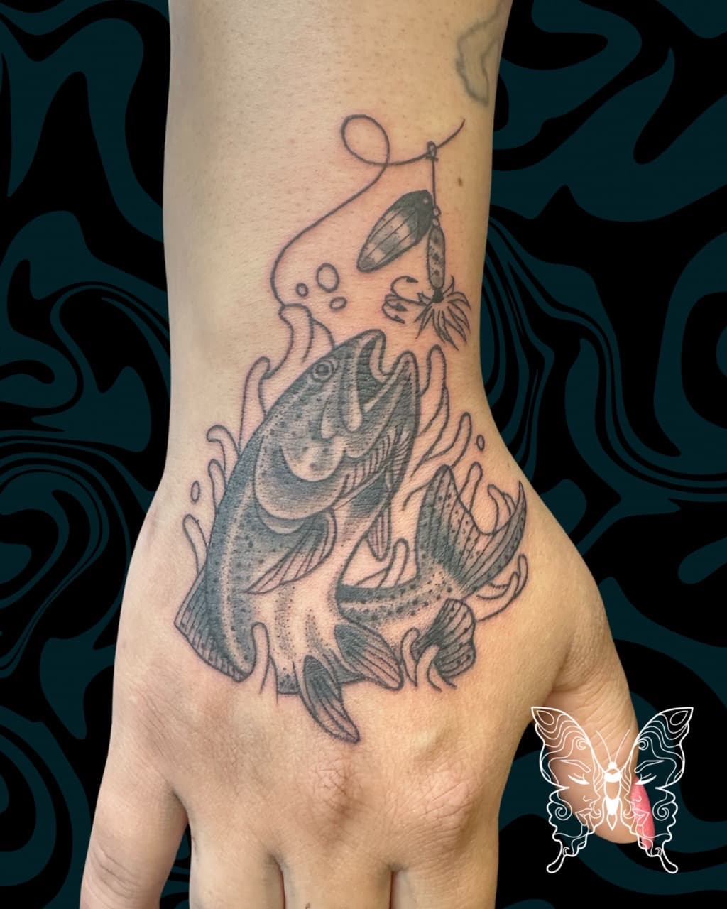 Black & Grey + Illustrative fish tattoo on Hand by Tattoos_by_Nicci on TattMe