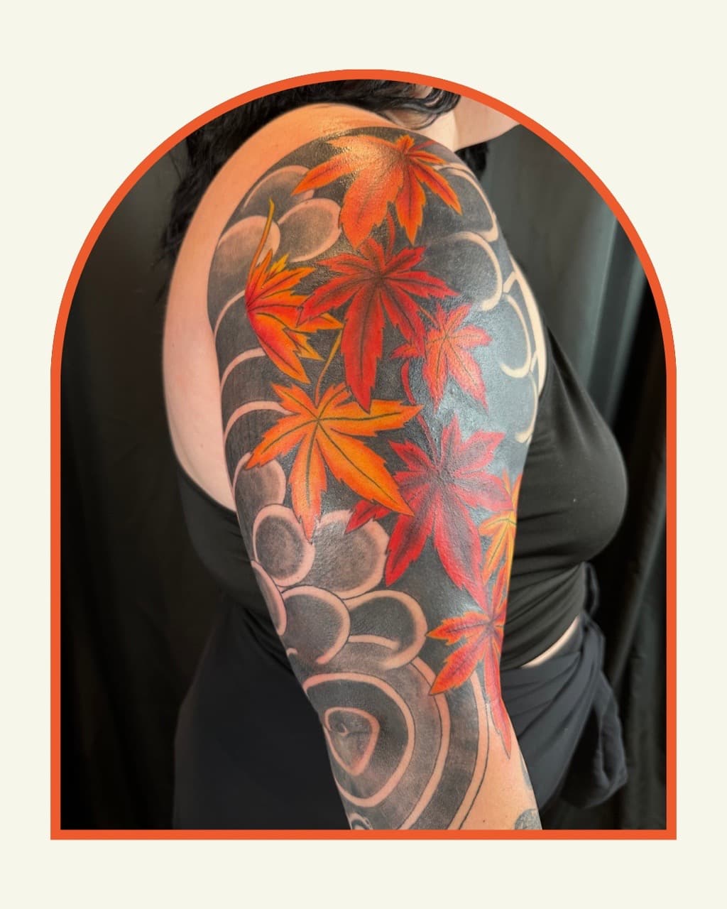 Japanese + Color maple leaves tattoo on Half Sleeve by Tattoos_by_Nicci on TattMe