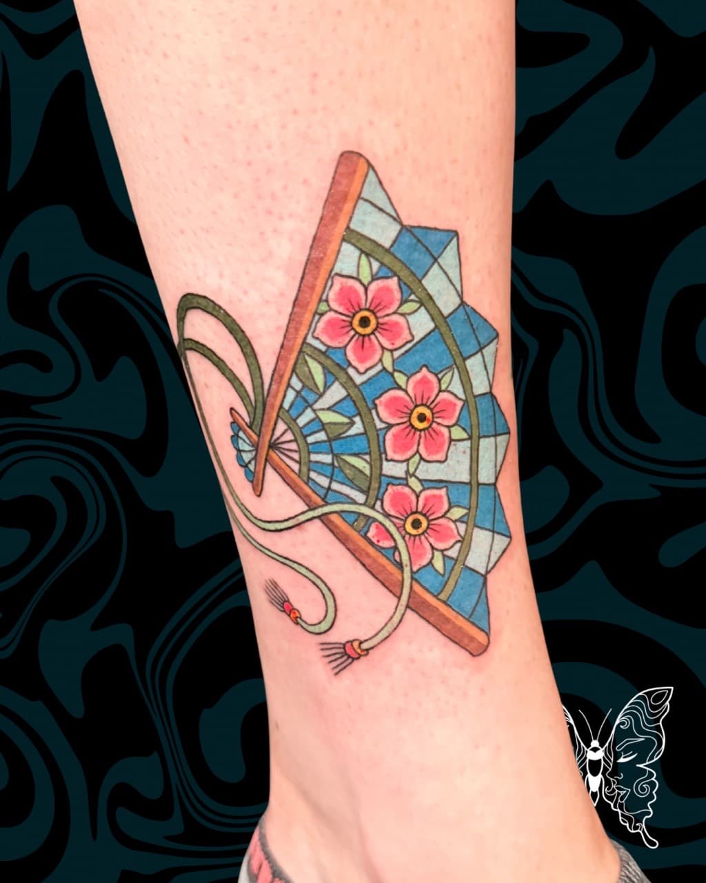 Traditional + Color fan tattoo on Ankle by Tattoos_by_Nicci on TattMe