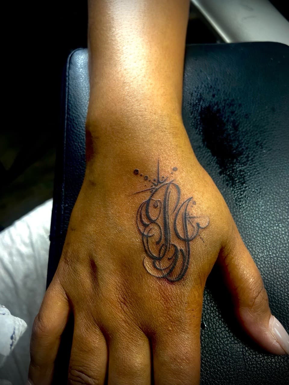Script + Lettering initials tattoo on Hand by Moeinkk on TattMe