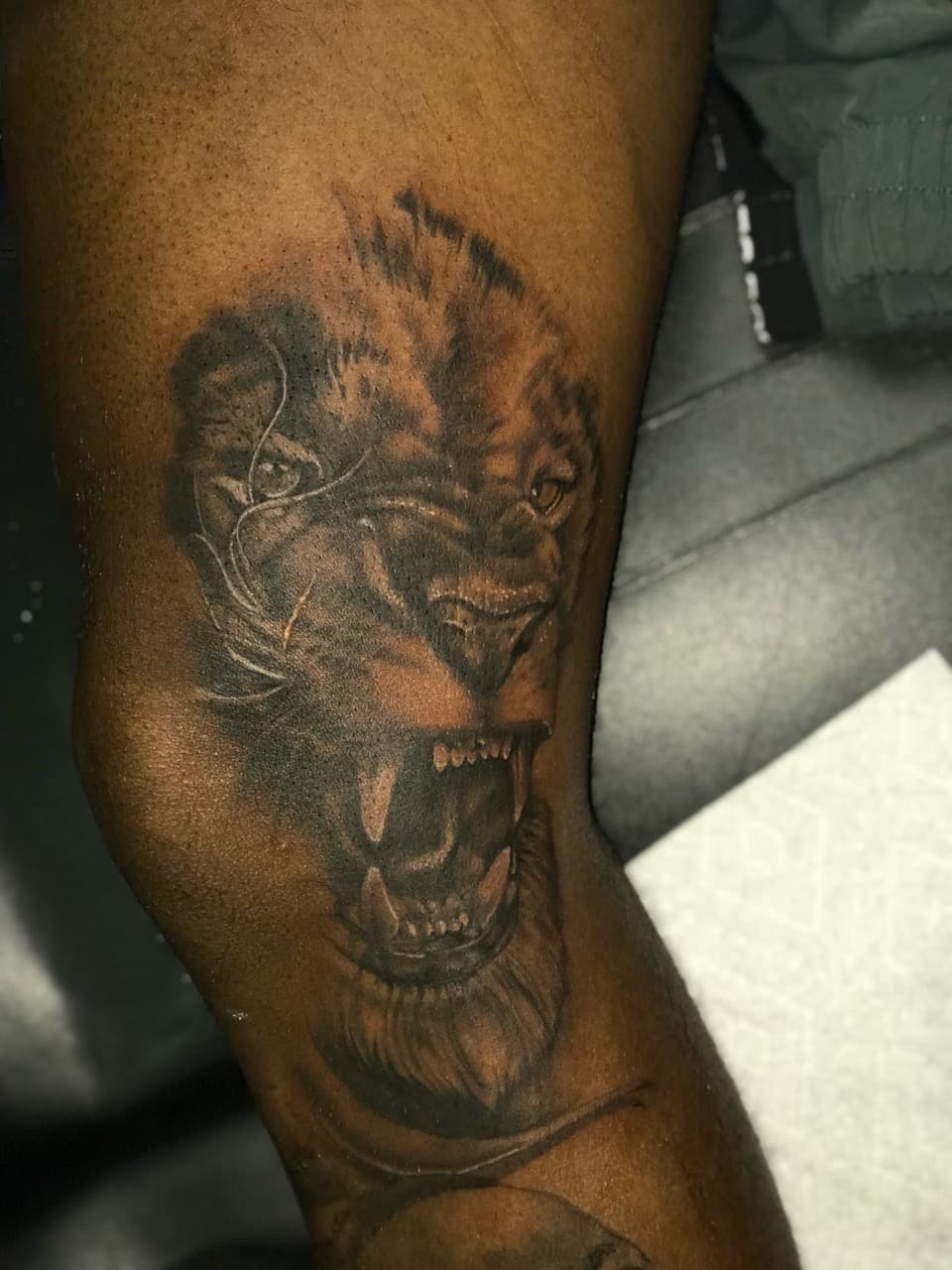 Realism + Black & Grey lion tattoo on Upper Arm by Moeinkk on TattMe