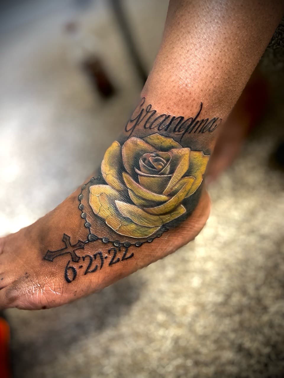 Color + Realism rose tattoo on Foot by Moeinkk on TattMe
