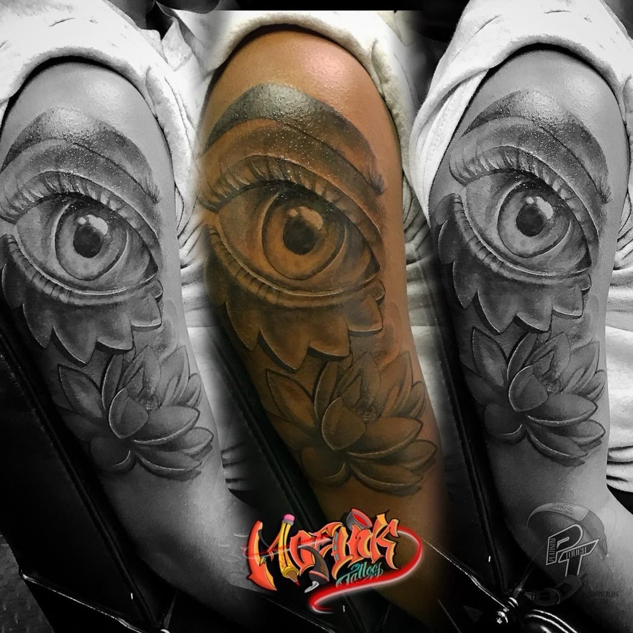 Realism + Black & Grey eye tattoo on Upper Arm by Moeinkk on TattMe