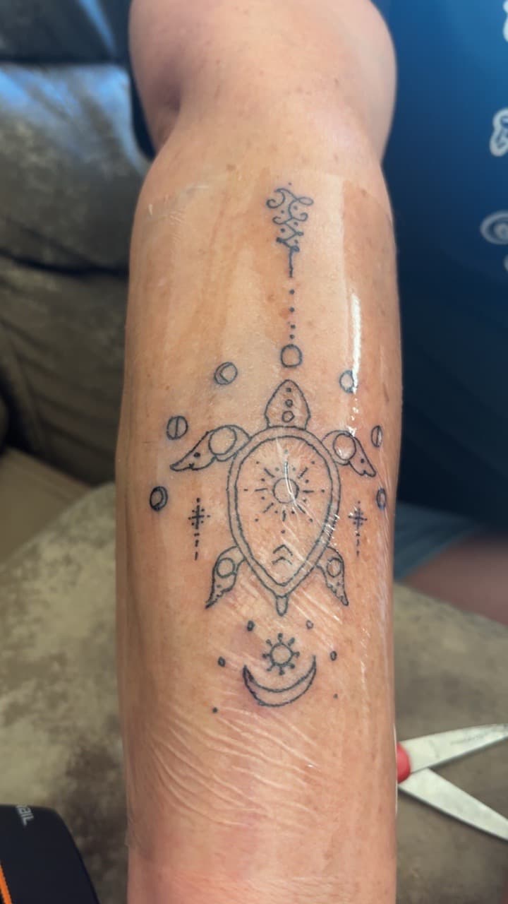 Fine Line + Minimalist turtle tattoo on Forearm by addiesinkwork on TattMe