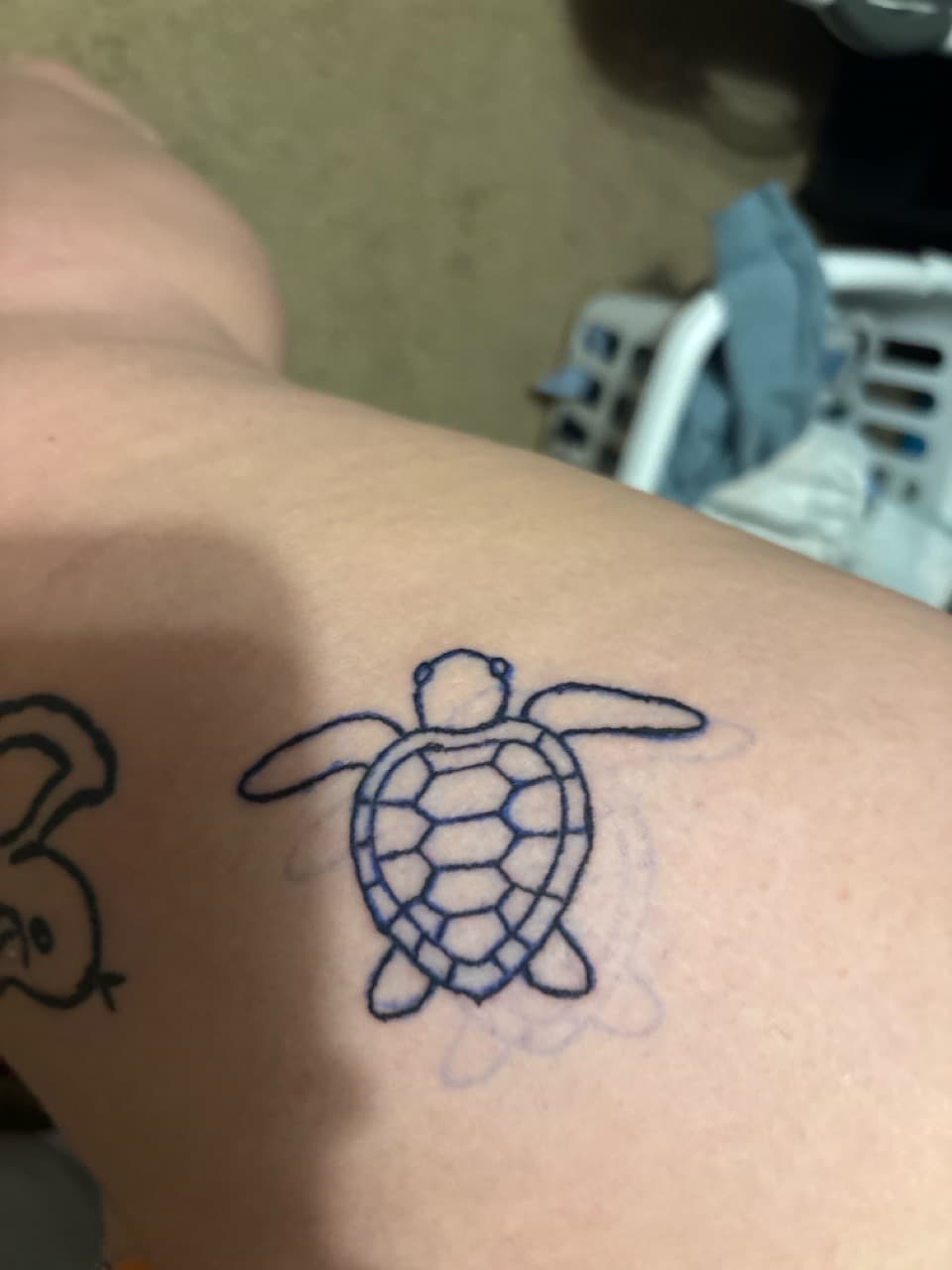 Fine Line + Minimalist turtle tattoo on Upper Arm by addiesinkwork on TattMe
