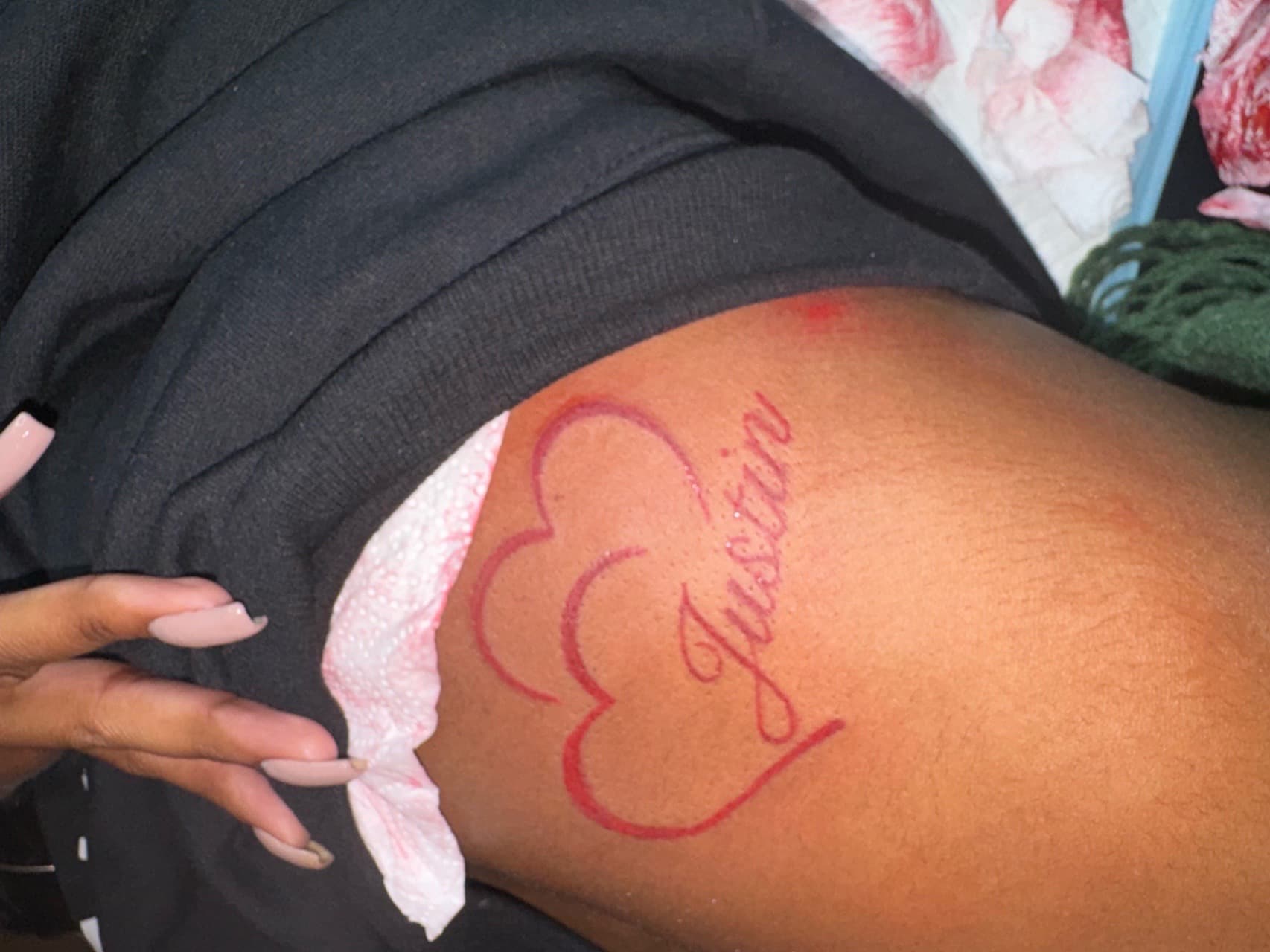 Lettering + Script heart tattoo on Upper Arm by InkByArtie on TattMe