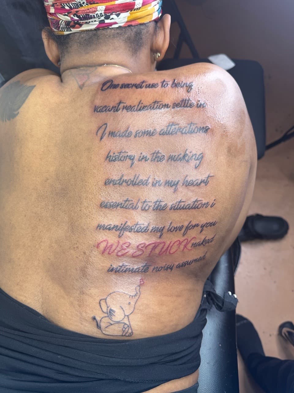 Lettering + Script quote tattoo on Upper Back by InkByArtie on TattMe