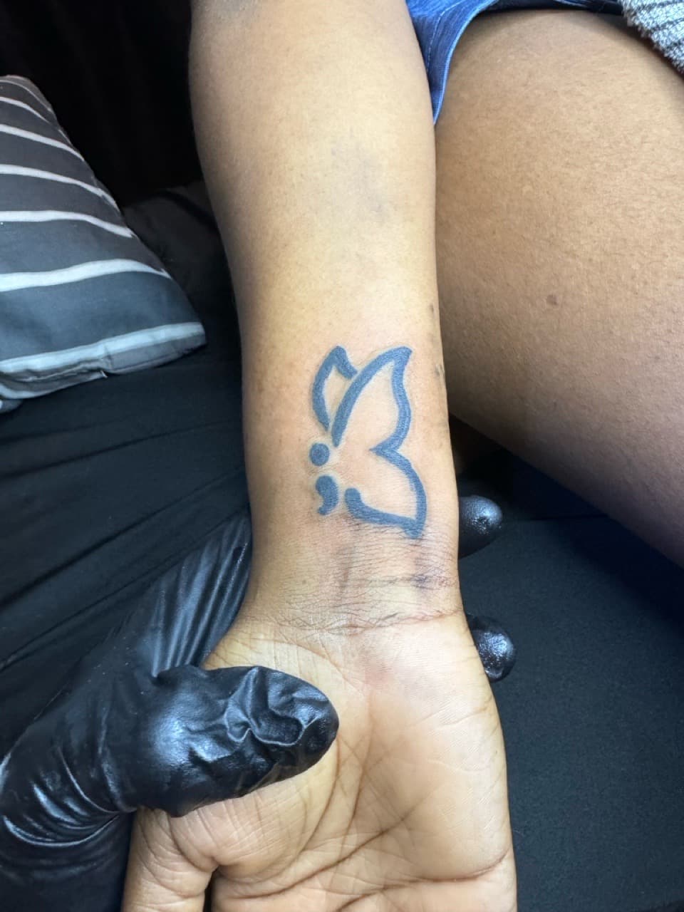 Line-work + Minimalist butterfly tattoo on Wrist by InkByArtie on TattMe