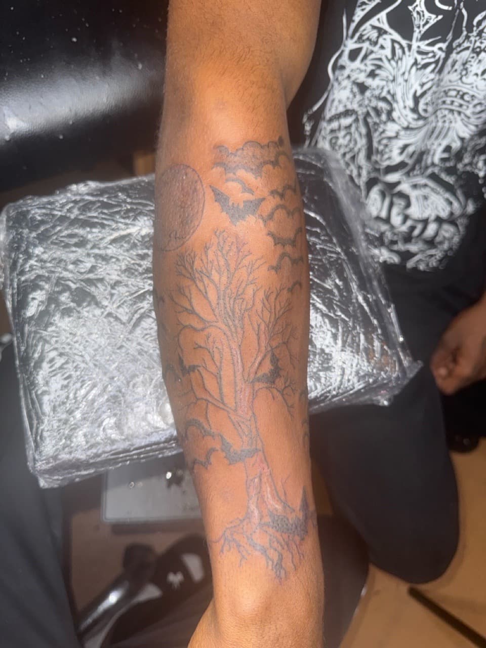 Black-work + Line-work tree tattoo on Forearm by InkByArtie on TattMe