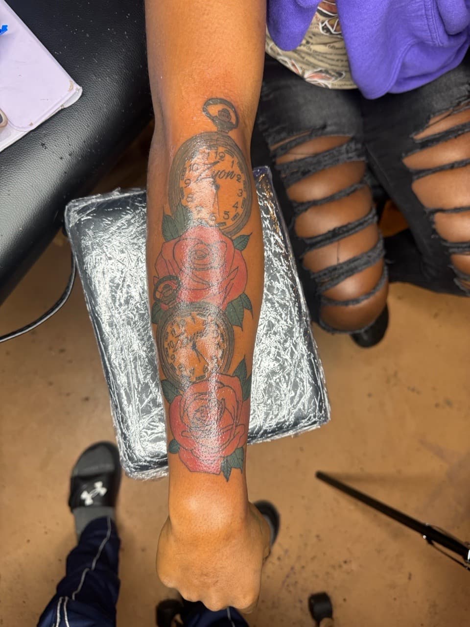 Color + Illustrative roses tattoo on Forearm by InkByArtie on TattMe