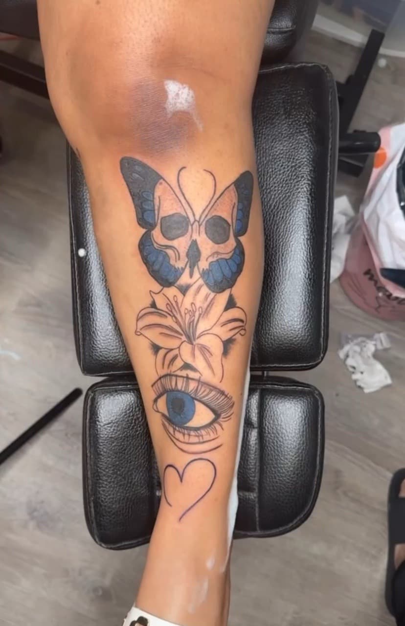 Line-work + Illustrative butterfly tattoo on Calf by InkByArtie on TattMe