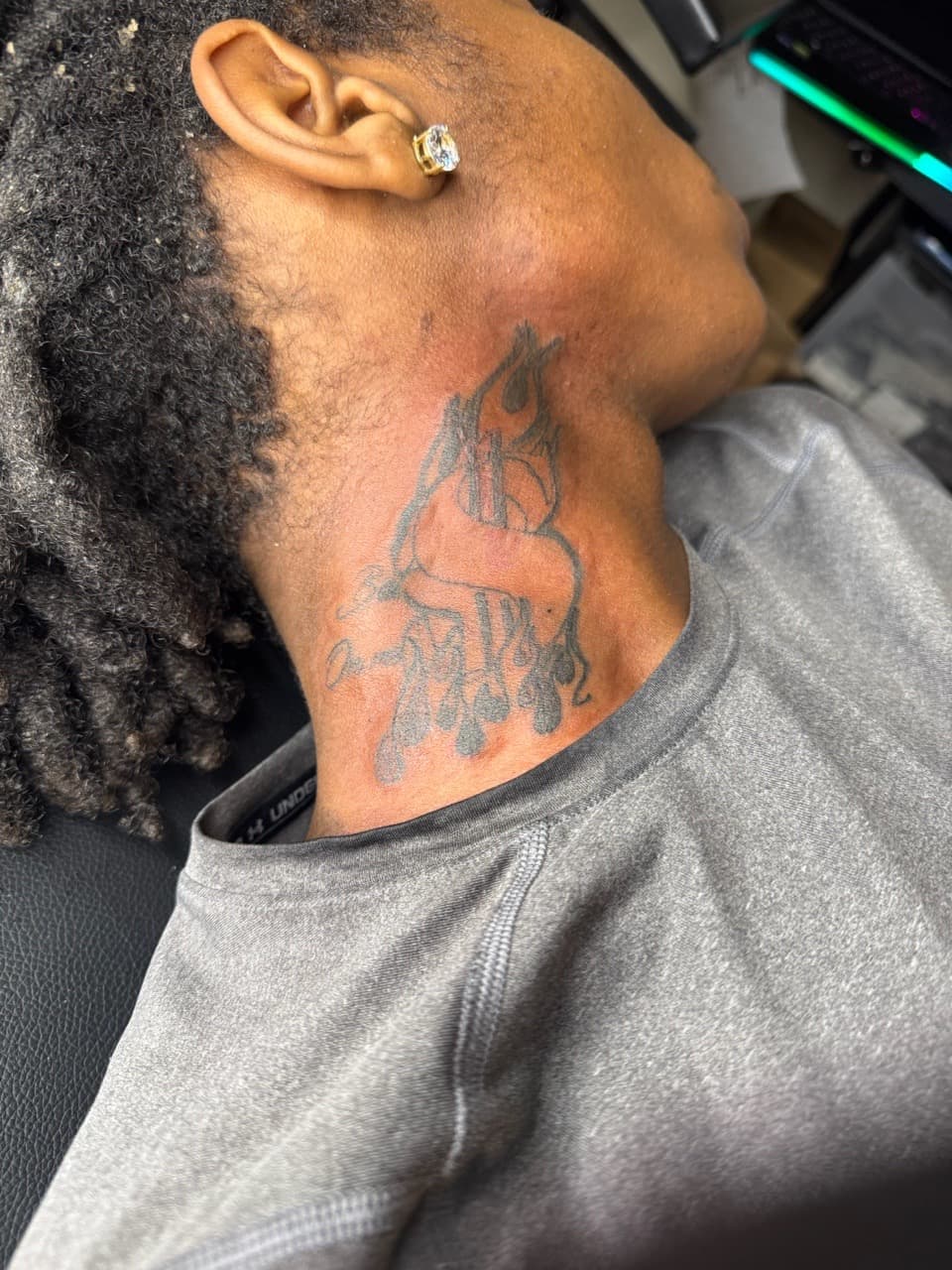 Black & Grey bird tattoo on Neck (Side) by InkByArtie on TattMe