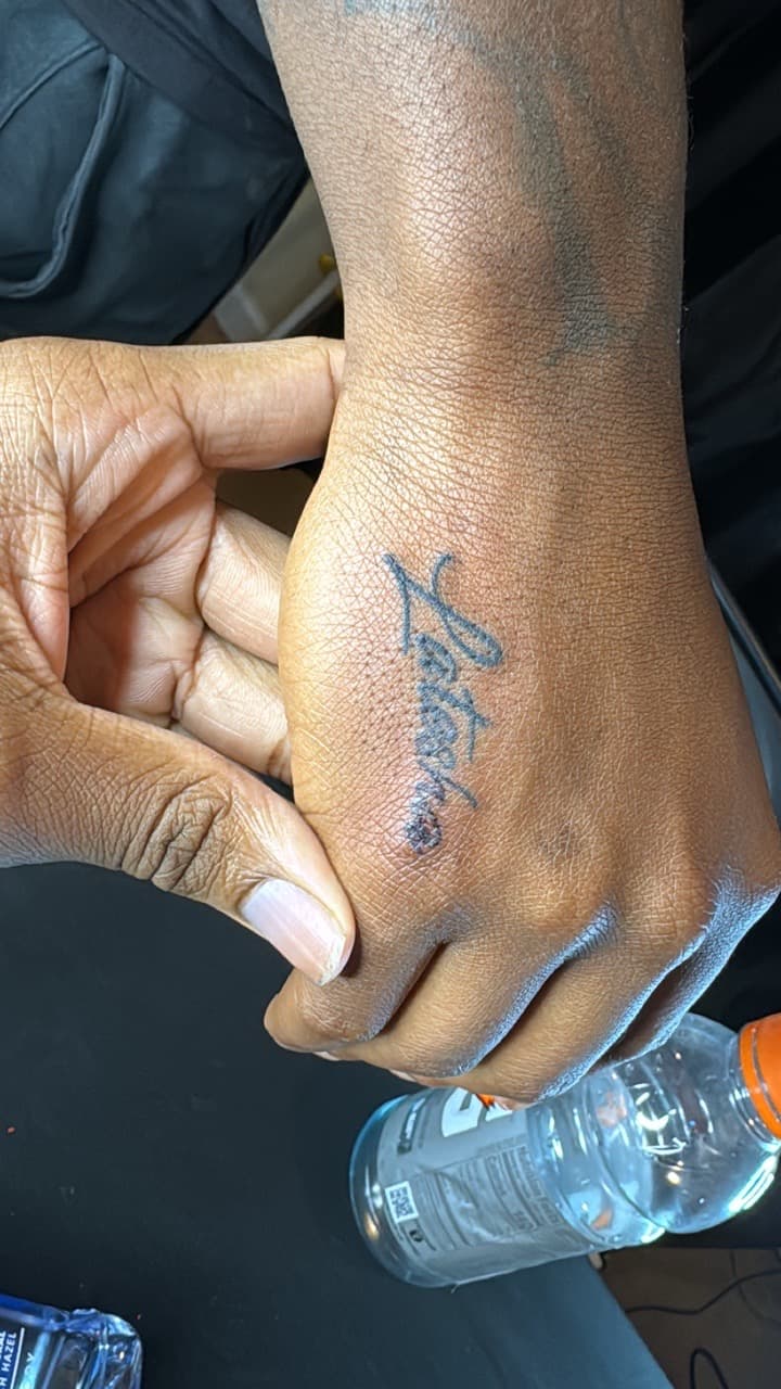 Lettering + Script name tattoo on Hand by InkByArtie on TattMe