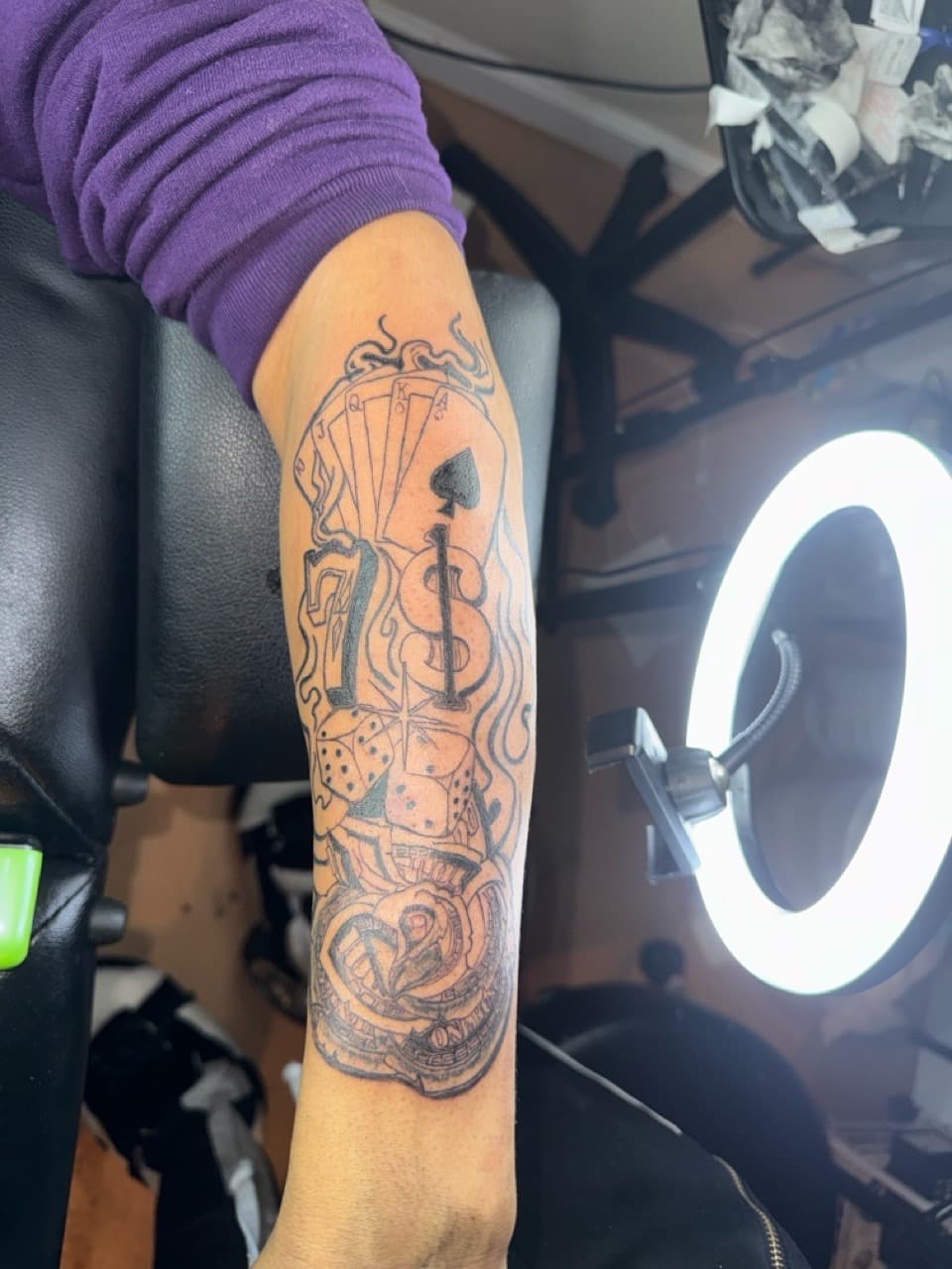 Black-work + Line-work playing cards tattoo on Forearm by InkByArtie on TattMe
