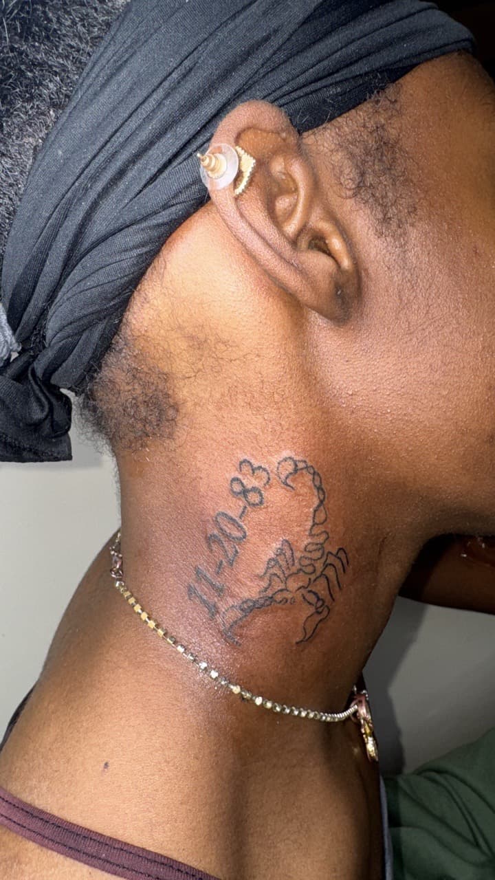 Line-work + Lettering scorpion tattoo on Neck (Side) by InkByArtie on TattMe