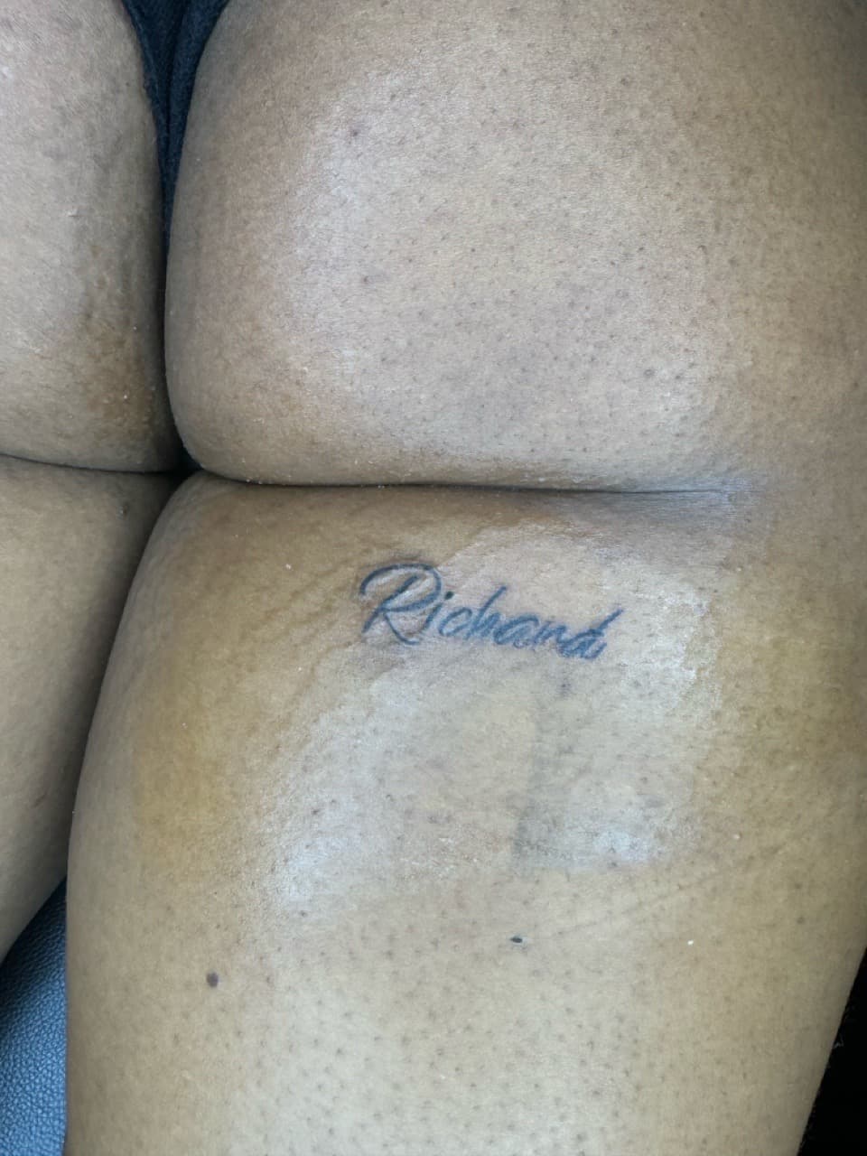 Script + Lettering name tattoo on Buttocks by InkByArtie on TattMe