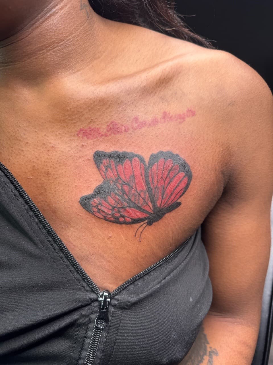Color + Illustrative butterfly tattoo on Ribs by InkByArtie on TattMe