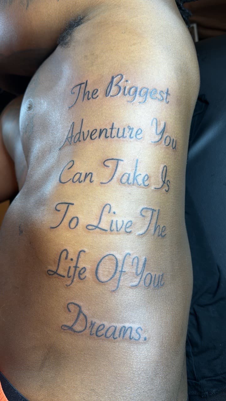 Lettering + Script quote tattoo on Ribs by InkByArtie on TattMe