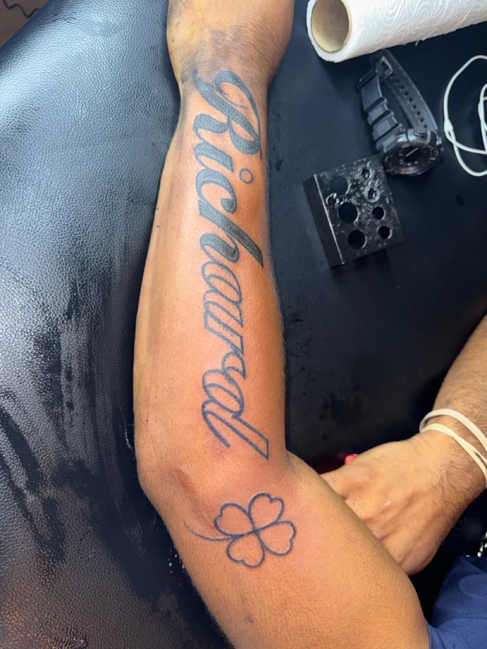 Black & Grey + Lettering lettering tattoo on Forearm by InkByArtie on TattMe