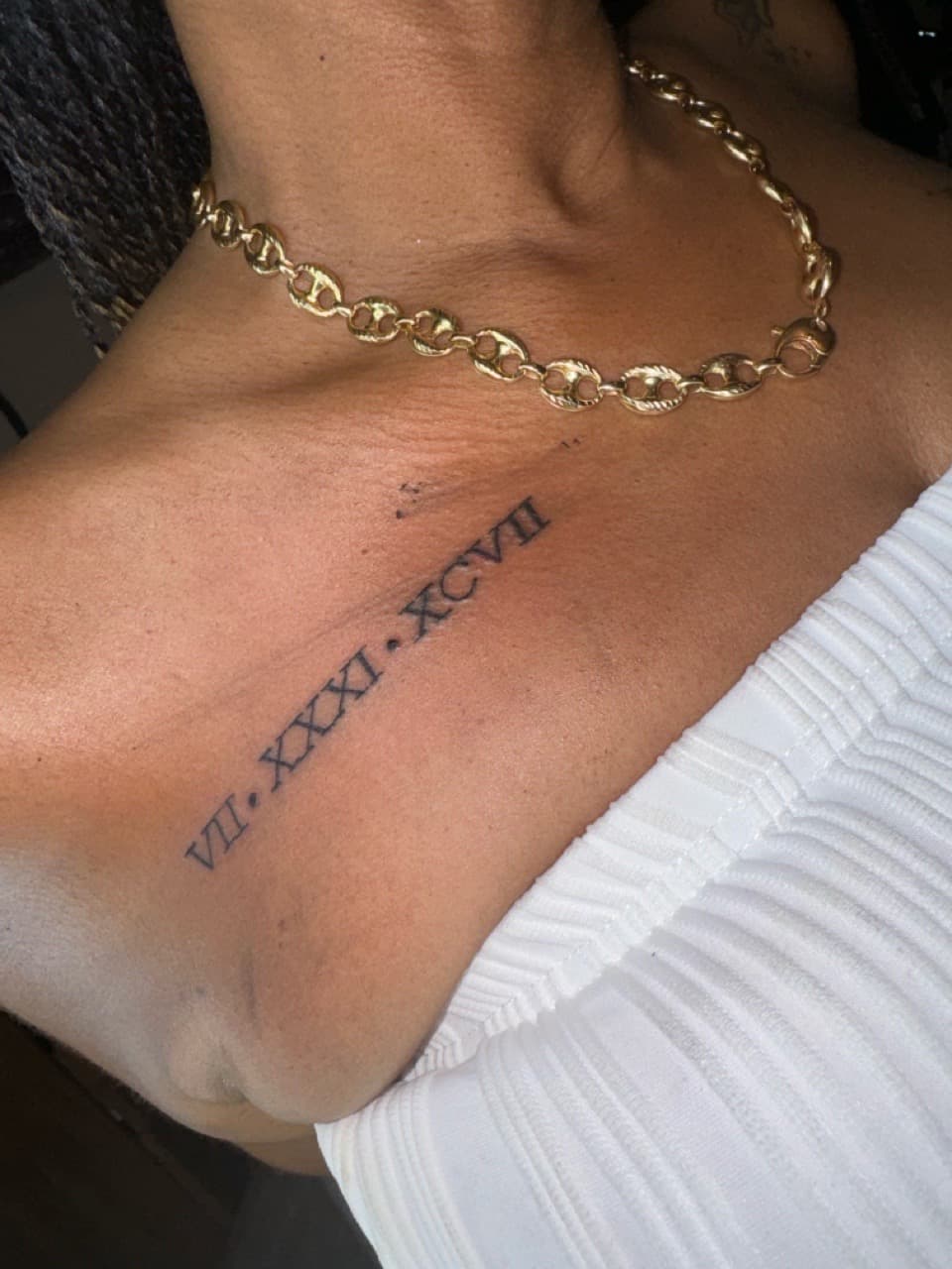 Lettering + Fine Line roman numerals tattoo on Chest by InkByArtie on TattMe