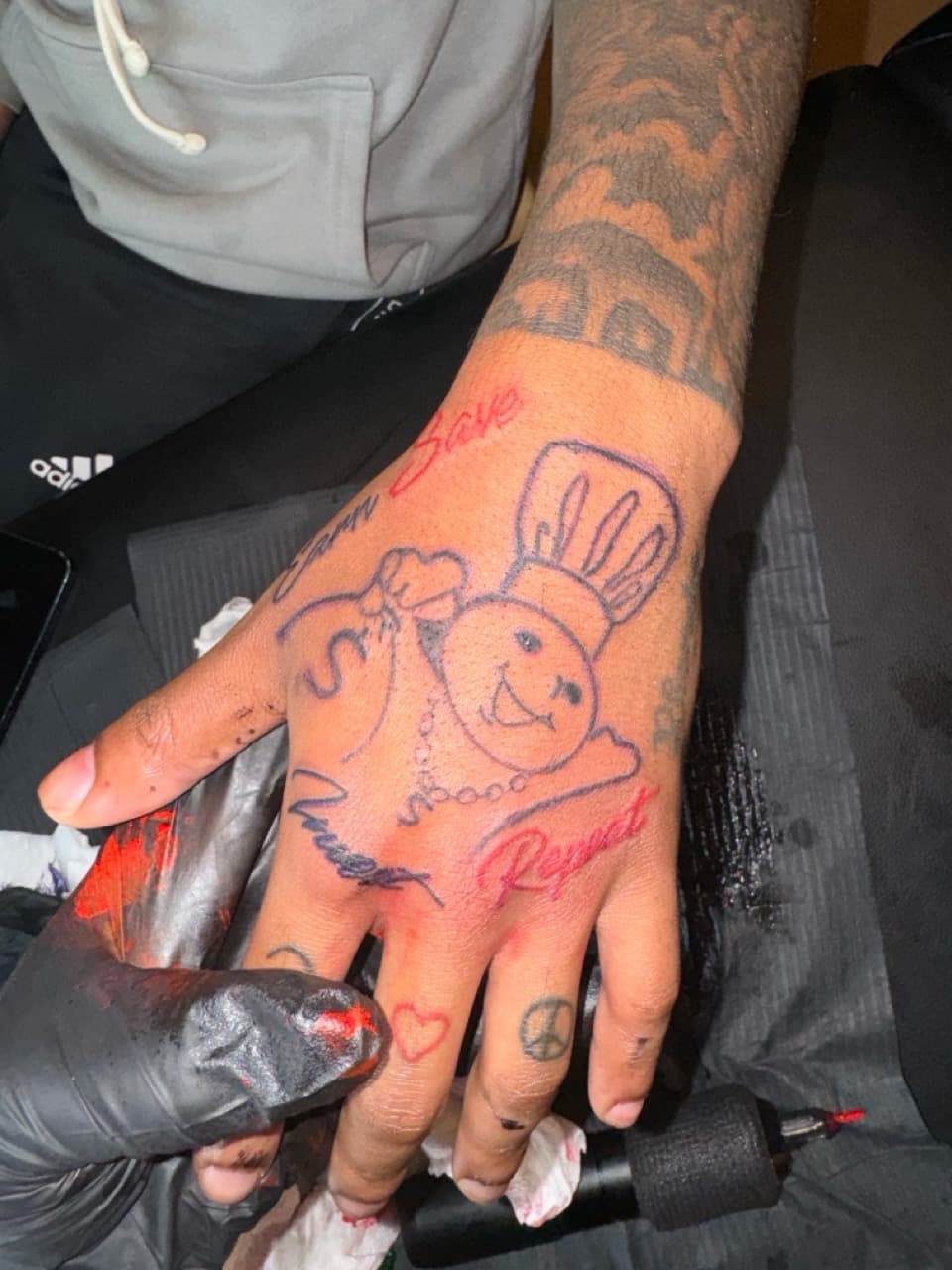Cartoon + Line-work chef tattoo on Hand by InkByArtie on TattMe