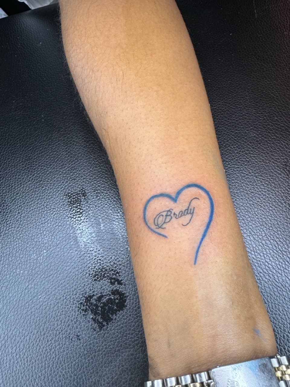 Fine Line + Lettering heart tattoo on Forearm by InkByArtie on TattMe