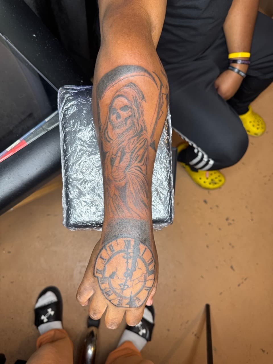 Black & Grey + Illustrative grim reaper tattoo on Forearm by InkByArtie on TattMe