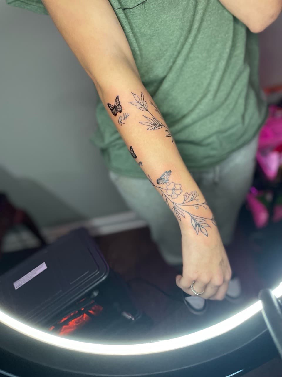 Fine Line + Floral butterflies tattoo on Forearm by Inkbyzaza on TattMe
