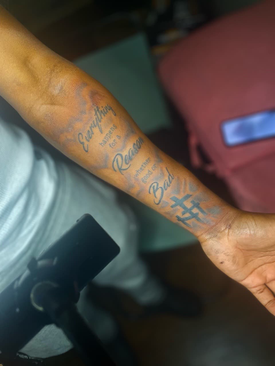 Lettering + Script quote tattoo on Forearm by Inkbyzaza on TattMe