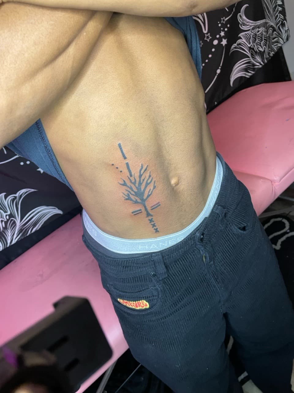 Fine Line + Minimalist tree tattoo on Ribs by Inkbyzaza on TattMe