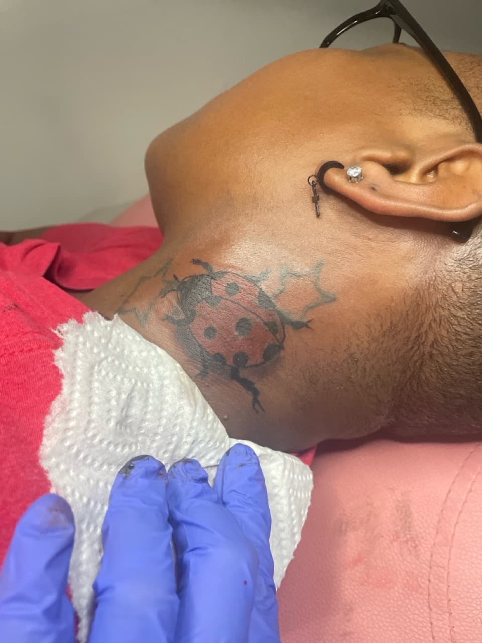 Color + Illustrative ladybug tattoo on Neck (Side) by Inkbyzaza on TattMe