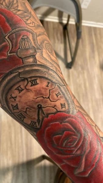 Color + Black & Grey pocket watch tattoo on Forearm by Alejandro_Calderon on TattMe