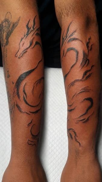 Black-work + Illustrative dragon tattoo on Forearm by Alejandro_Calderon on TattMe