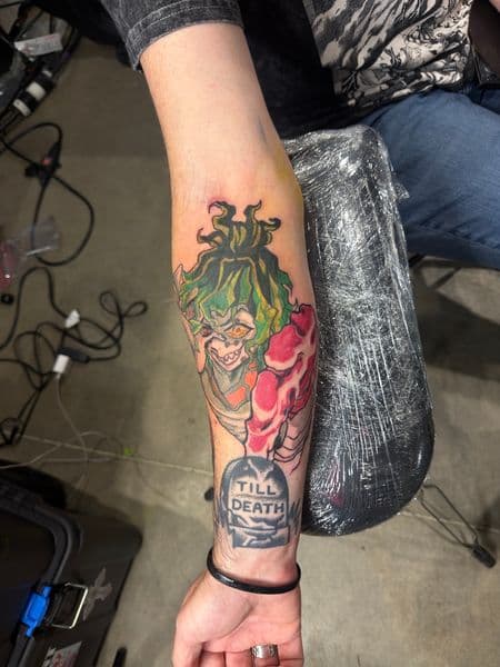New School + Illustrative character tattoo on Forearm by inkbyt0ny on TattMe