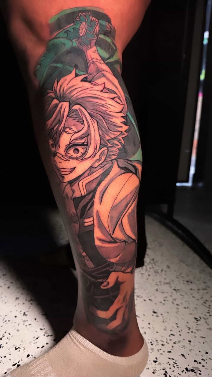 Anime + Color anime character tattoo on Calf by inkbyt0ny on TattMe