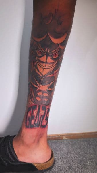 Anime + Pop Culture luffy tattoo on Calf by inkbyt0ny on TattMe