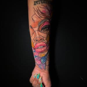 Color + Fine Line eye tattoo on Forearm by inkbyt0ny on TattMe