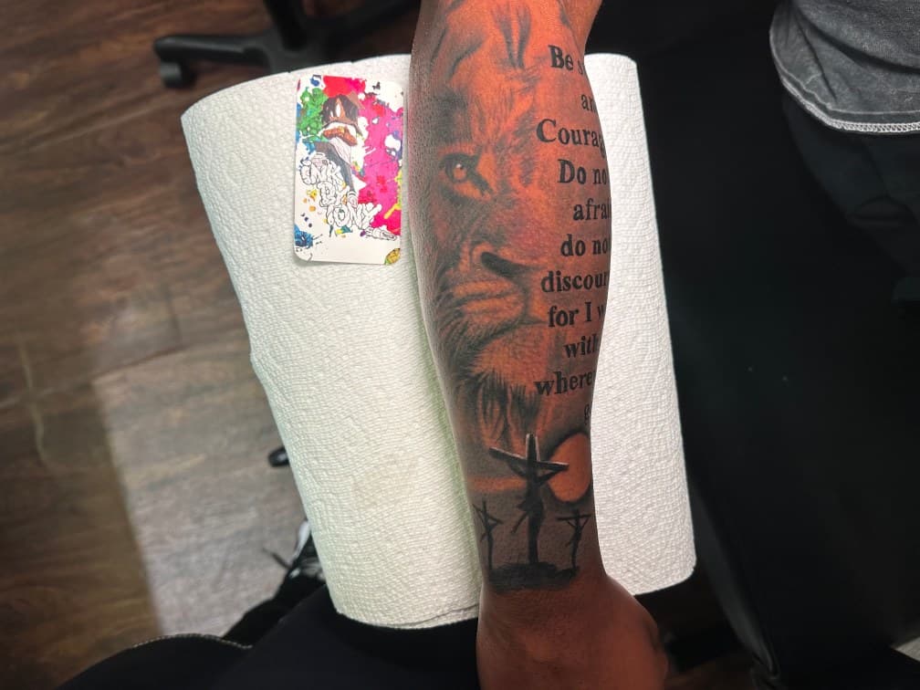 Realism + Black & Grey lion tattoo on Forearm by inkbyt0ny on TattMe