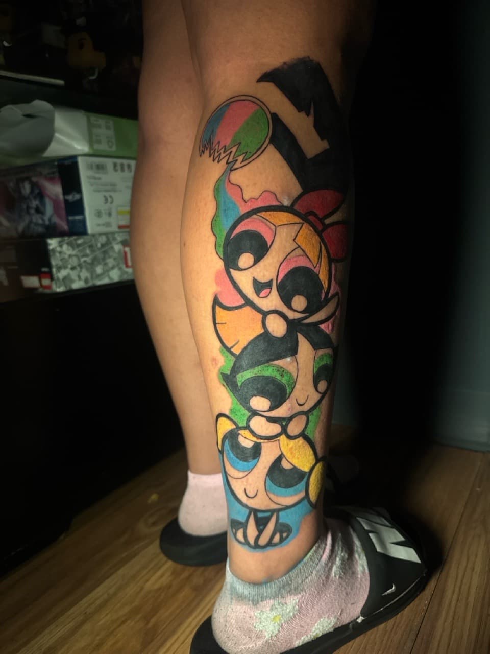 Cartoon + Color powerpuff girls tattoo on Calf by inkbyt0ny on TattMe