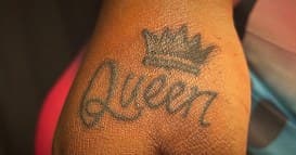 Lettering + Script crown tattoo on Hand by Cakes_Ariana on TattMe