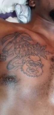 Black & Grey + Illustrative gorilla tattoo on Chest by Cakes_Ariana on TattMe