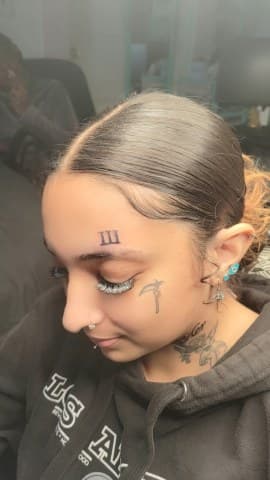 Fine Line + Black & Grey roman numeral tattoo on Face by Cakes_Ariana on TattMe