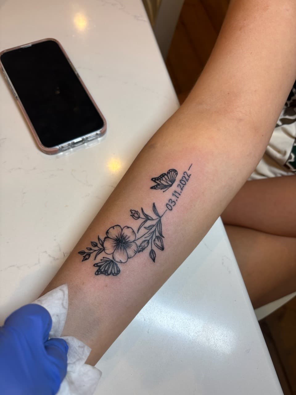 Fine Line + Floral flowers tattoo on Forearm by TattedbyJayden on TattMe