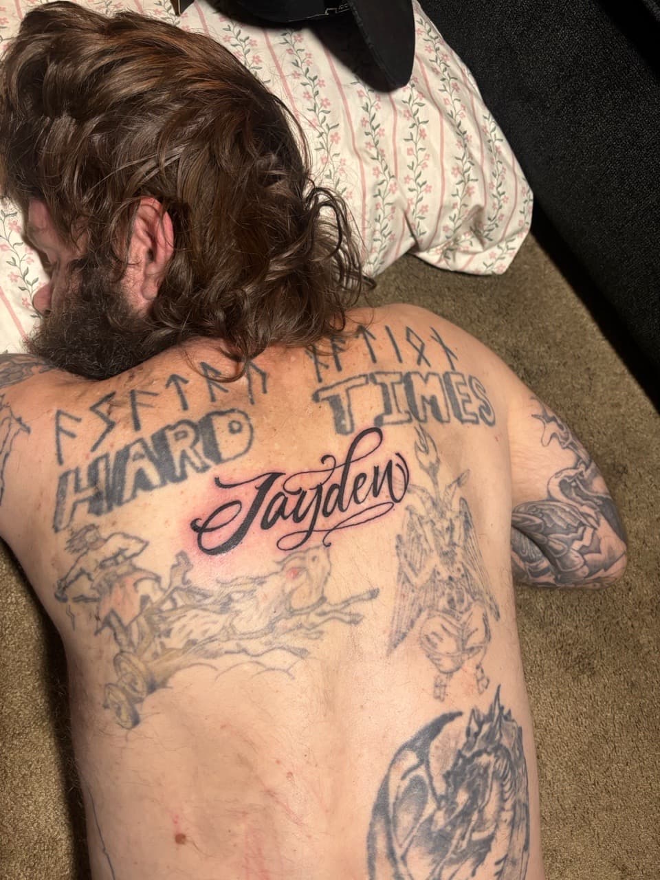 Lettering + Script symbols tattoo on Upper Back by TattedbyJayden on TattMe