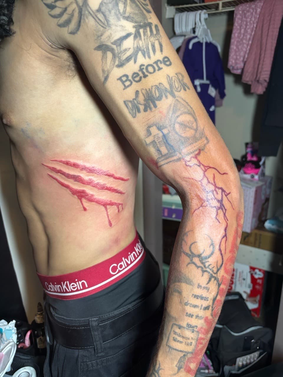 Illustrative + Color claw marks tattoo on Ribs by TattedbyJayden on TattMe