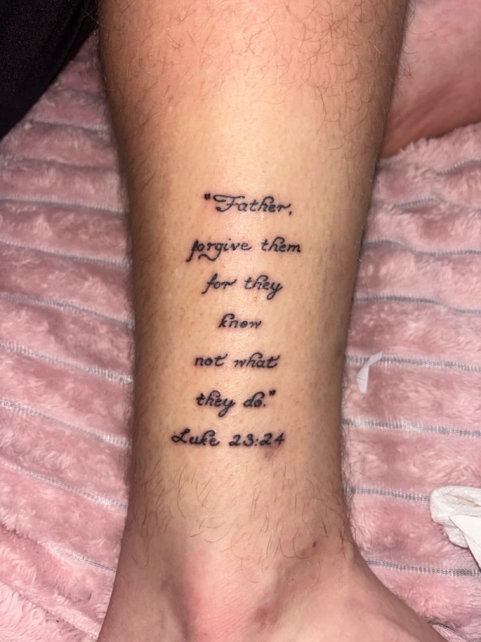 Lettering + Script scripture tattoo on Calf by TattedbyJayden on TattMe
